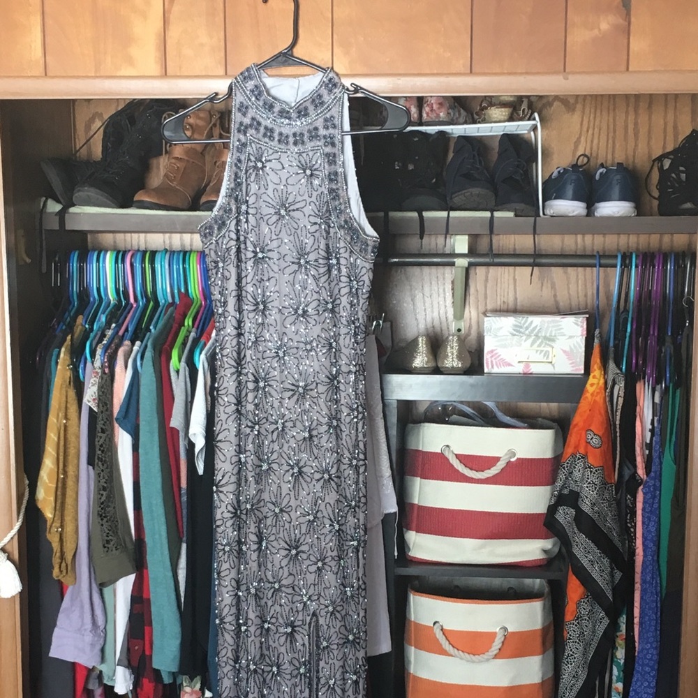 Beaded silver maxi dress